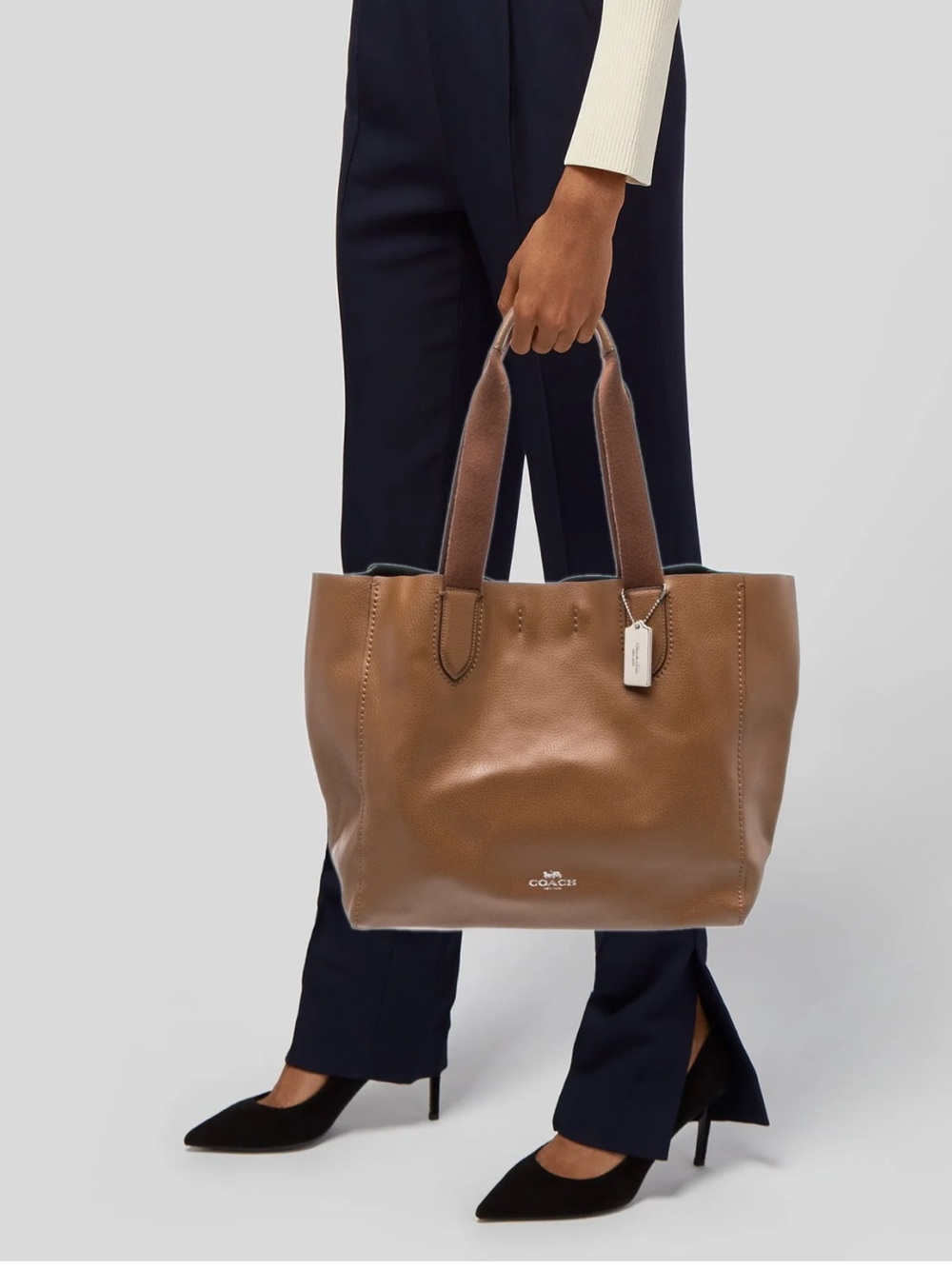 COACH Derby Brown Pebbled Leather Tote with Silver Tag